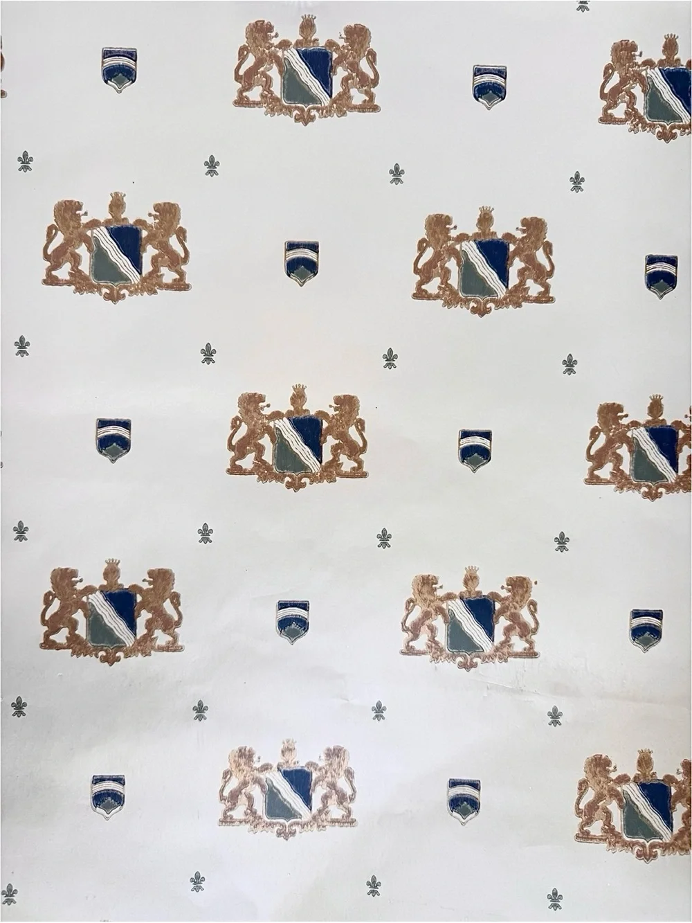 Vintage Hand Blocked Wallpaper European Coat of Arms Royalty Rare Find Historic